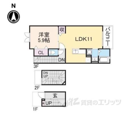 ウィンドミルヤマト(1LDK/3階)の間取り写真