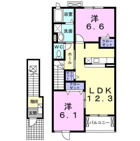 プロムナード弐番館(2LDK/2階)の間取り写真