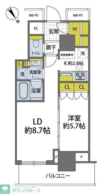 パークタワー滝野川(1LDK/8階)の間取り写真