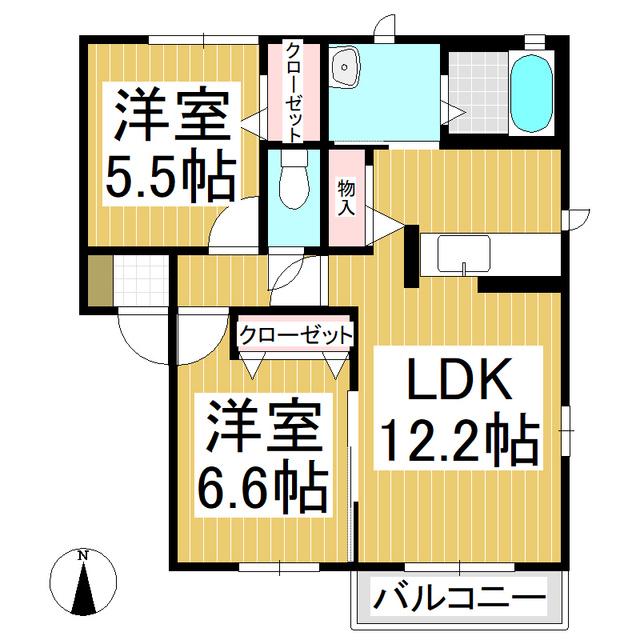 パラシオン平塚(2LDK/2階)の間取り写真