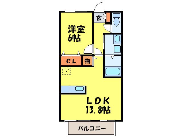 ブルックハウス大橋(1LDK/1階)の間取り写真