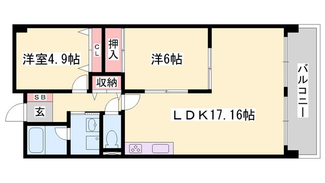 テルツォ南新在家(2LDK/5階)の間取り写真