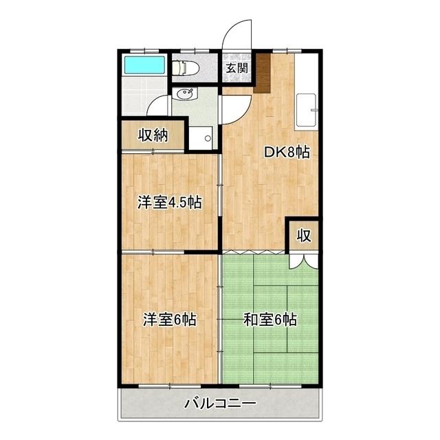 サンハイツ伊勢(3DK/3階)の間取り写真