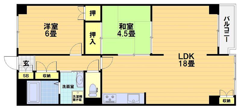 コーポ車道(2LDK/6階)の間取り写真