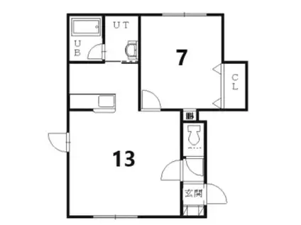 ユニゾン新発寒(1LDK/1階)の間取り写真