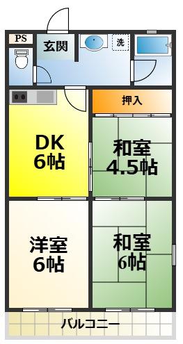 リバティ初芝(3DK/4階)の間取り写真