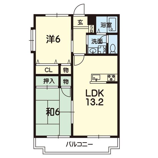 古城マンションII(2LDK/2階)の間取り写真