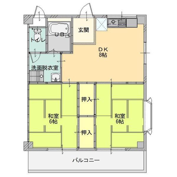ハイツ白ゆり(2DK/3階)の間取り写真