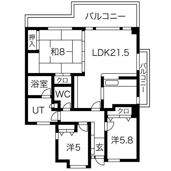 ヒルクレストランターネ寺塚(3LDK/4階)の間取り写真