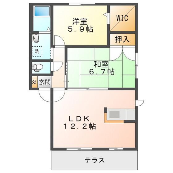 ザ・ミレニアム B棟(2LDK/1階)の間取り写真