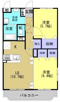 ユーミーやなせ(2LDK/2階)の間取り写真
