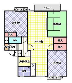ビクトアール江角(3LDK/2階)の間取り写真