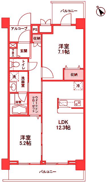 メルベイユヨコハマ(2LDK/5階)の間取り写真