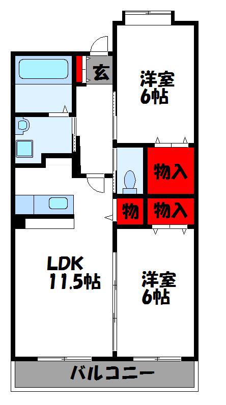 ホクリマンションI(2LDK/7階)の間取り写真