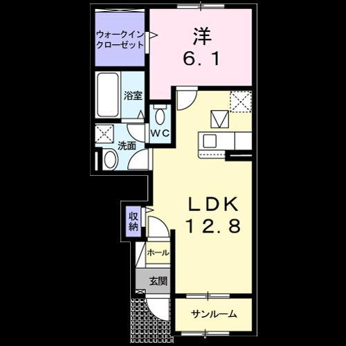 グリーンヒルズKIII(1LDK/1階)の間取り写真