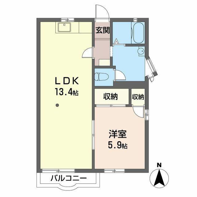 フラット上青木(1LDK/2階)の間取り写真