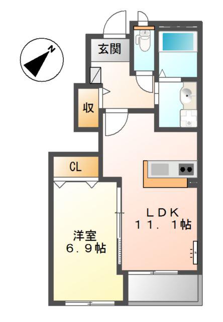 GRAND LINE(1LDK/1階)の間取り写真