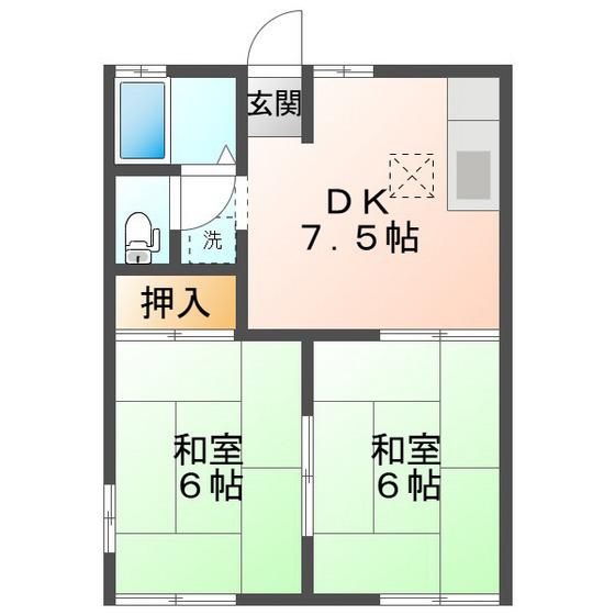 カーサフェニックス(2DK/1階)の間取り写真