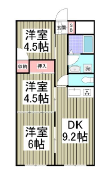 グランドール岸(3DK/1階)の間取り写真