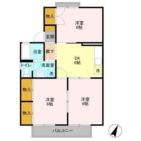 パールハイツ(3DK/2階)の間取り写真