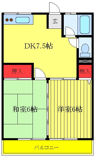 シティハイム ジュネス(2DK/2階)の間取り写真