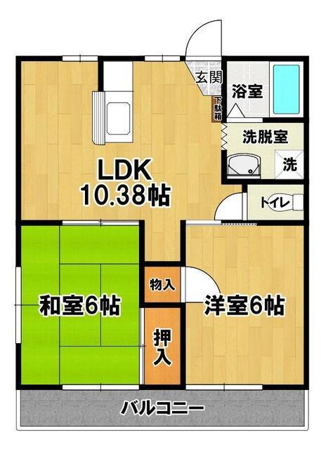 金子ハイツ(2LDK/2階)の間取り写真