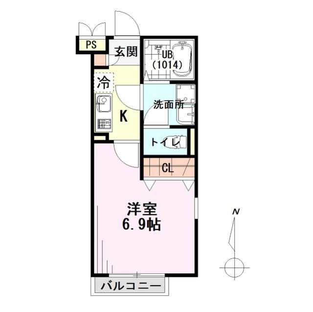 アムールHAL(1K/1階)の間取り写真