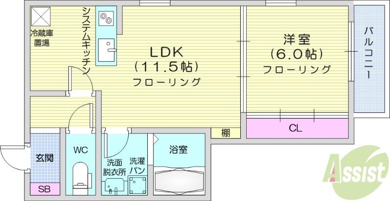 サンパーク3(1LDK/3階)の間取り写真