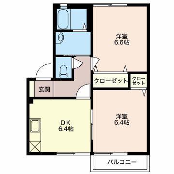アペックスC(2DK/1階)の間取り写真