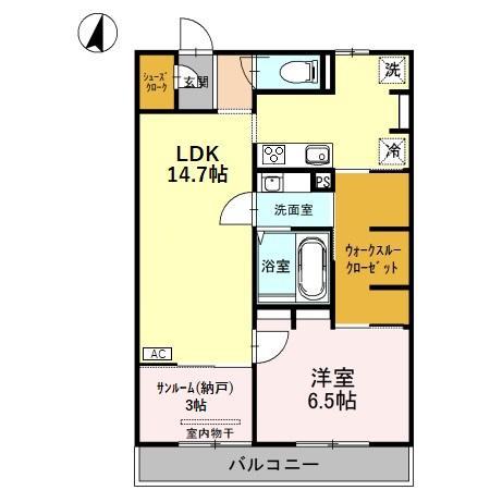 SKY TERRACE I(1LDK/2階)の間取り写真
