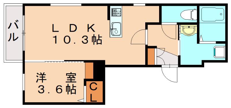 LA BALA竹下駅南(1LDK/3階)の間取り写真