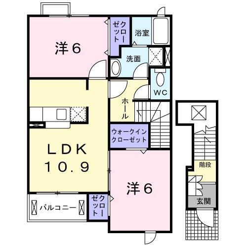 クレメントB棟(2LDK/2階)の間取り写真