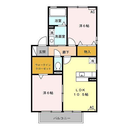 リビングタウン家代の里D(2LDK/2階)の間取り写真