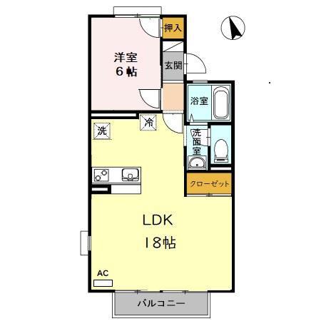 ハイツ桜橋B棟(1LDK/2階)の間取り写真