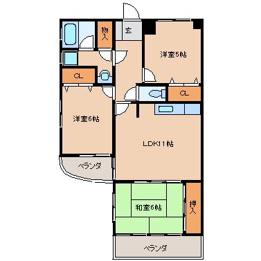 祥栄ビル(3LDK/5階)の間取り写真