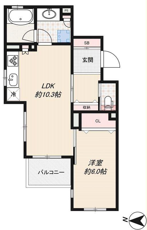 フェリアル豪徳寺(1LDK/2階)の間取り写真