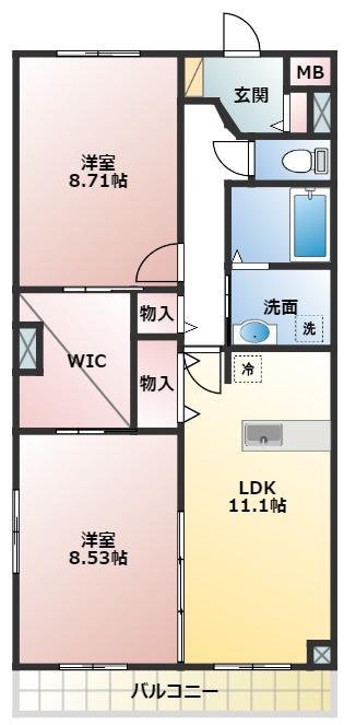 アムール二の宮(2LDK/1階)の間取り写真