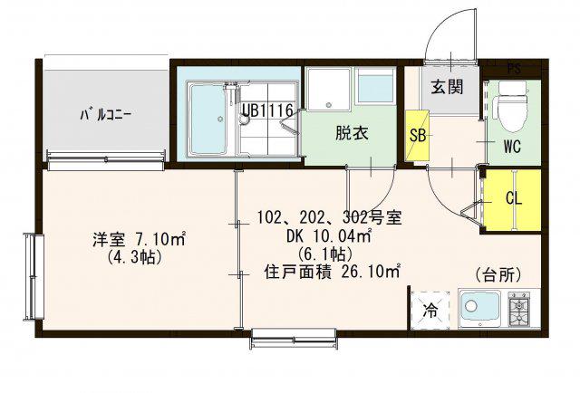 エトワール六町(1DK/2階)の間取り写真