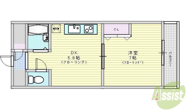 第12関根マンション(1DK/8階)の間取り写真