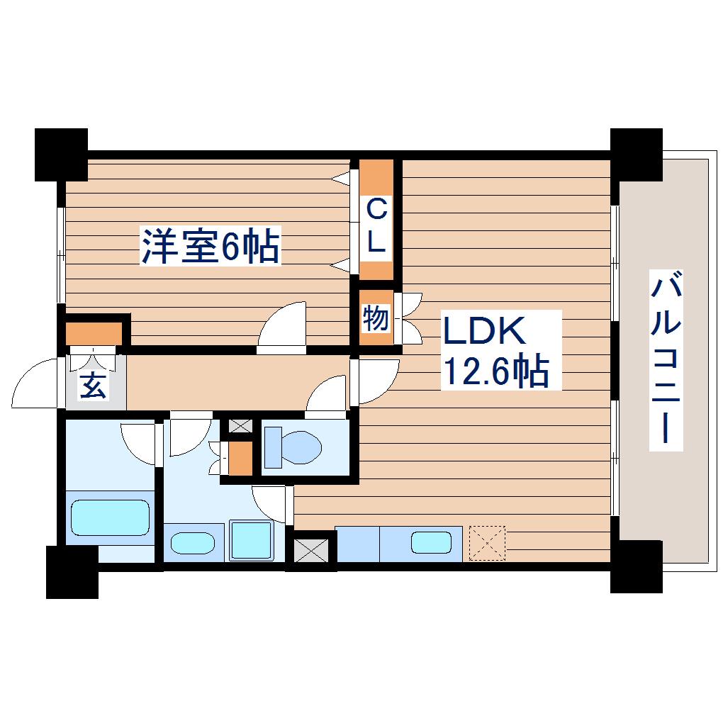 榴ヶ岡ユーワマンション(1LDK/7階)の間取り写真