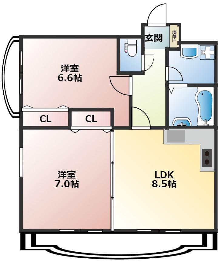 ジェイ・ジルB(2LDK/3階)の間取り写真
