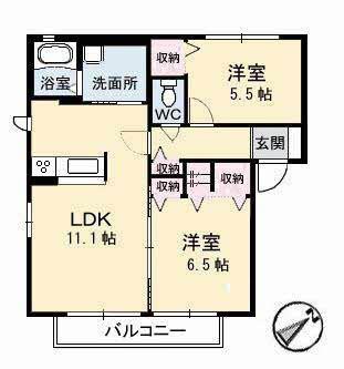 グラスガーデンC棟(2LDK/2階)の間取り写真