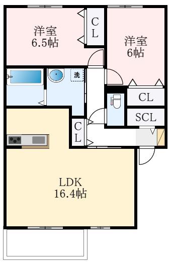 HONEYBEE GARDEN A棟(2LDK/2階)の間取り写真