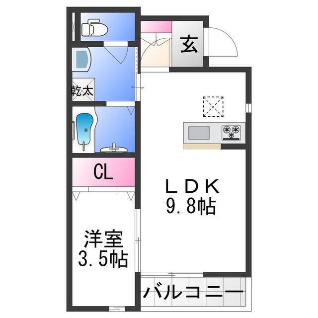 SOLIS北新(1LDK/1階)の間取り写真