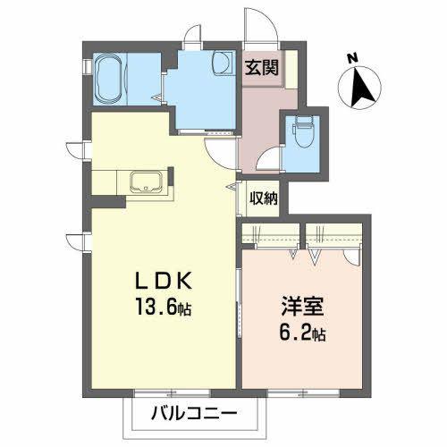 ガーデンヒルズB(1LDK/1階)の間取り写真