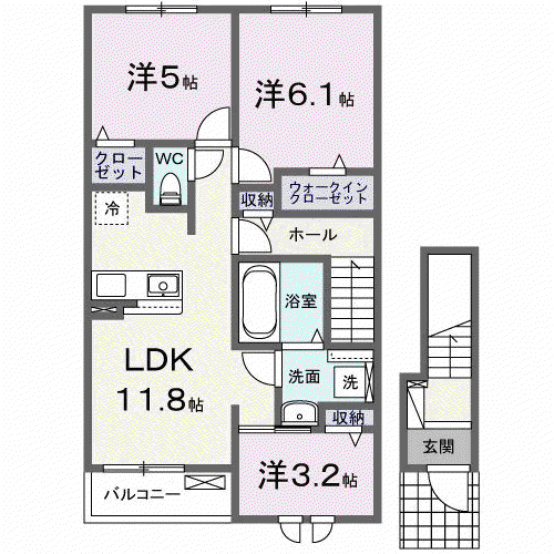 ラ・テールI(2LDK/2階)の間取り写真