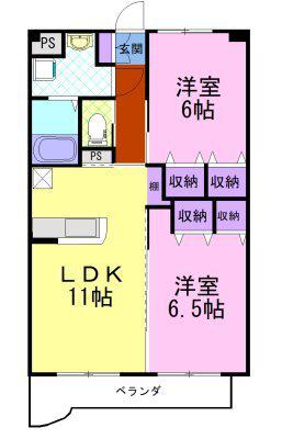 プランドール(2LDK/4階)の間取り写真