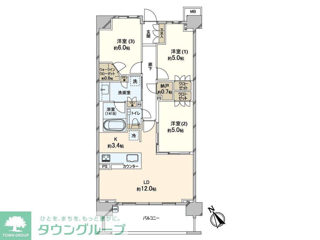 プレイスガーデン喜多見(3LDK/3階)の間取り写真