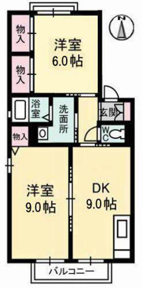 レーベン板野 B棟(2LDK/1階)の間取り写真