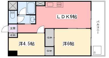 インタービレッジ西夢前台(2LDK/6階)の間取り写真